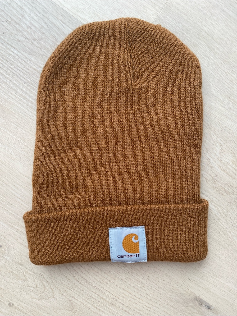 Carhartt Brown Cuffed Beanie with Logo Patch